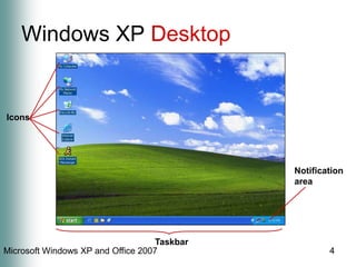 4Windows XP DesktopIconsNotification areaTaskbar