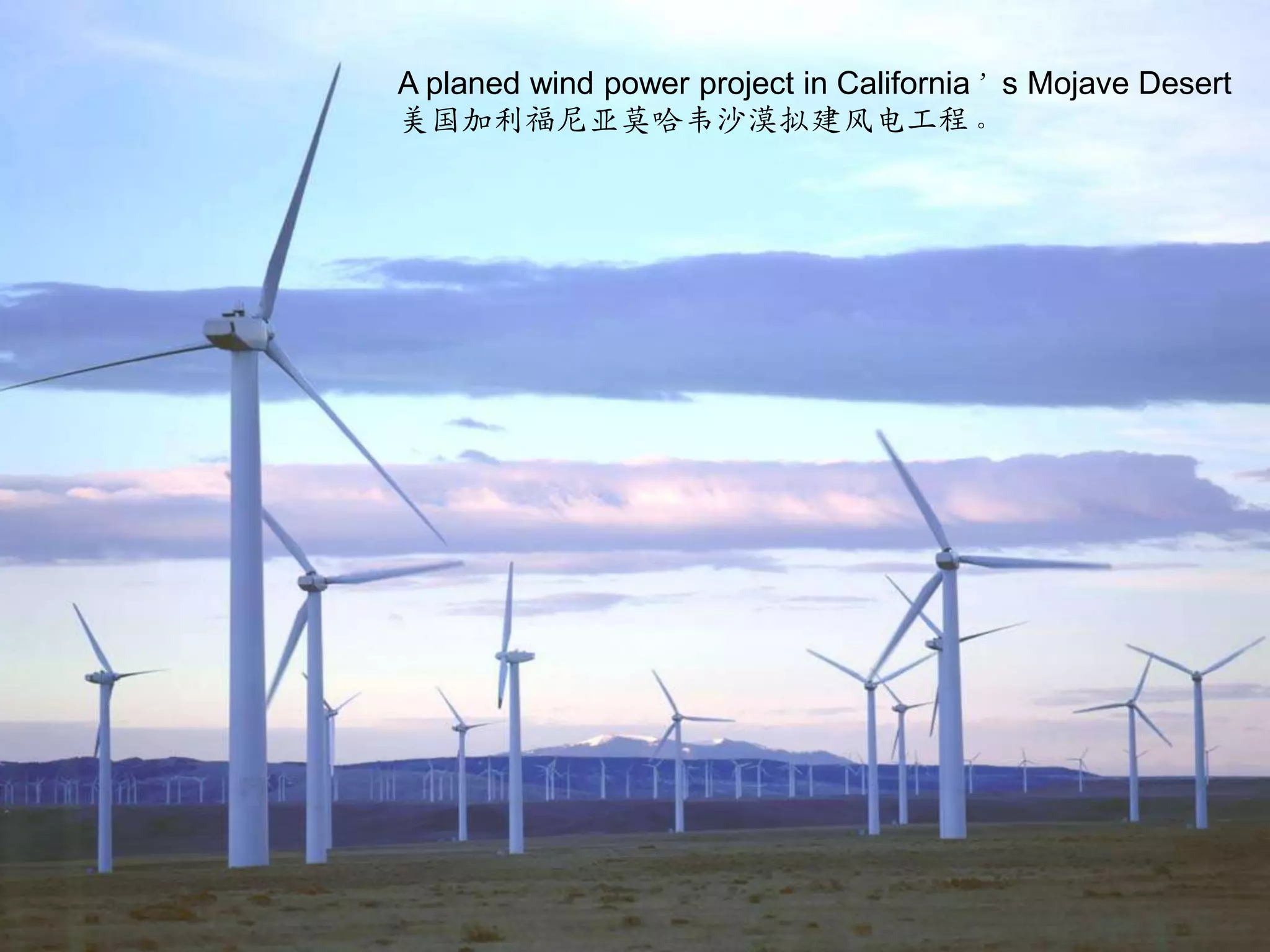 A planed wind power project in California’s Mojave Desert美国加利福尼亚莫哈韦沙漠拟建风电工程。