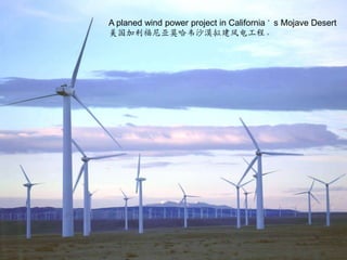 A planed wind power project in California’s Mojave Desert美国加利福尼亚莫哈韦沙漠拟建风电工程。