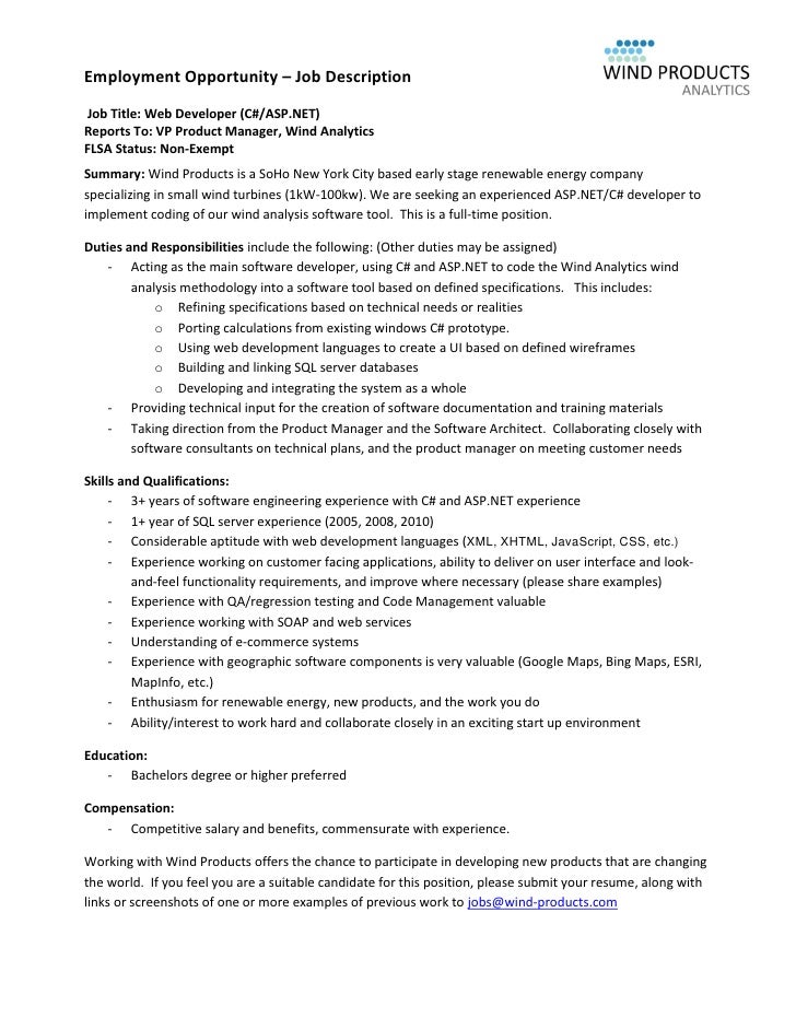 employment opportunity job description job title web developer caspnet - App Developer Job Description employment opportunity job description job title web developer caspnet - App Developer Job Description