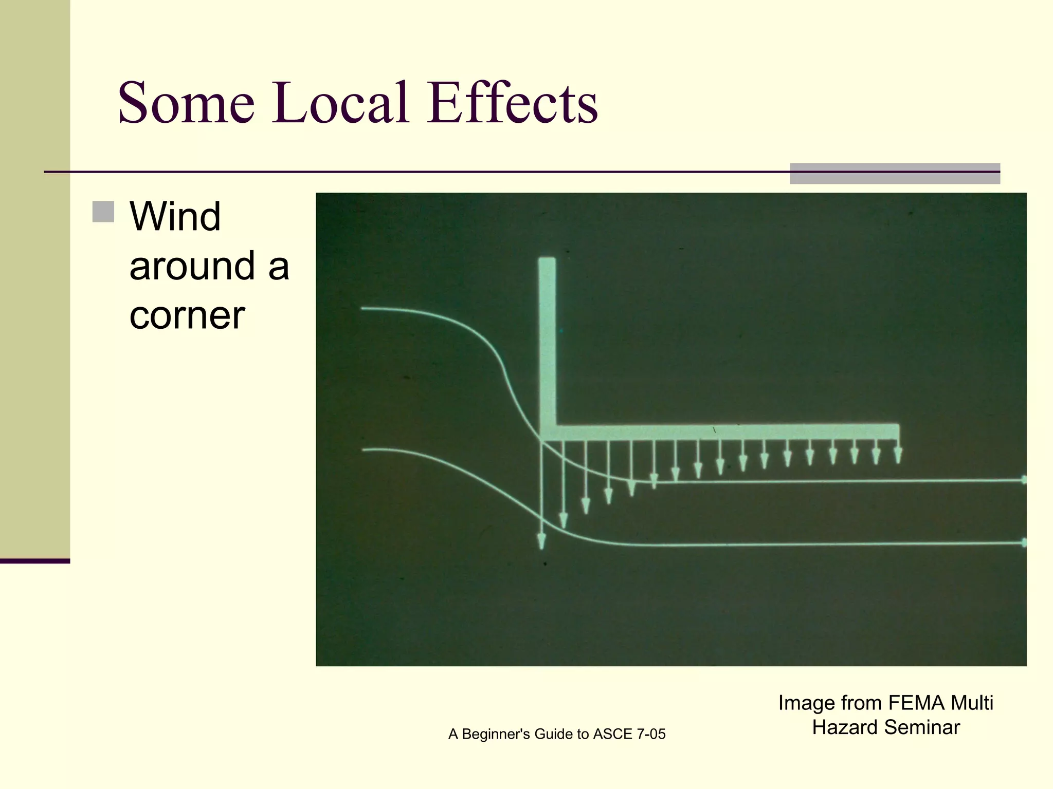 Some Local Effects
 Wind
around a
corner
A Beginner's Guide to ASCE 7-05
Image from FEMA Multi
Hazard Seminar
 