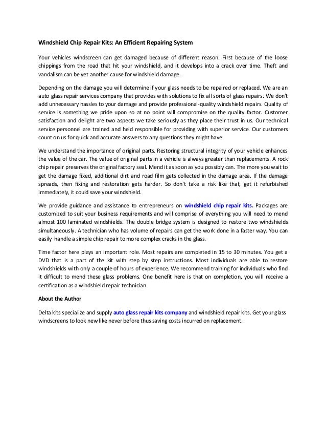 Windshield chip repair kits an efficient repairing system