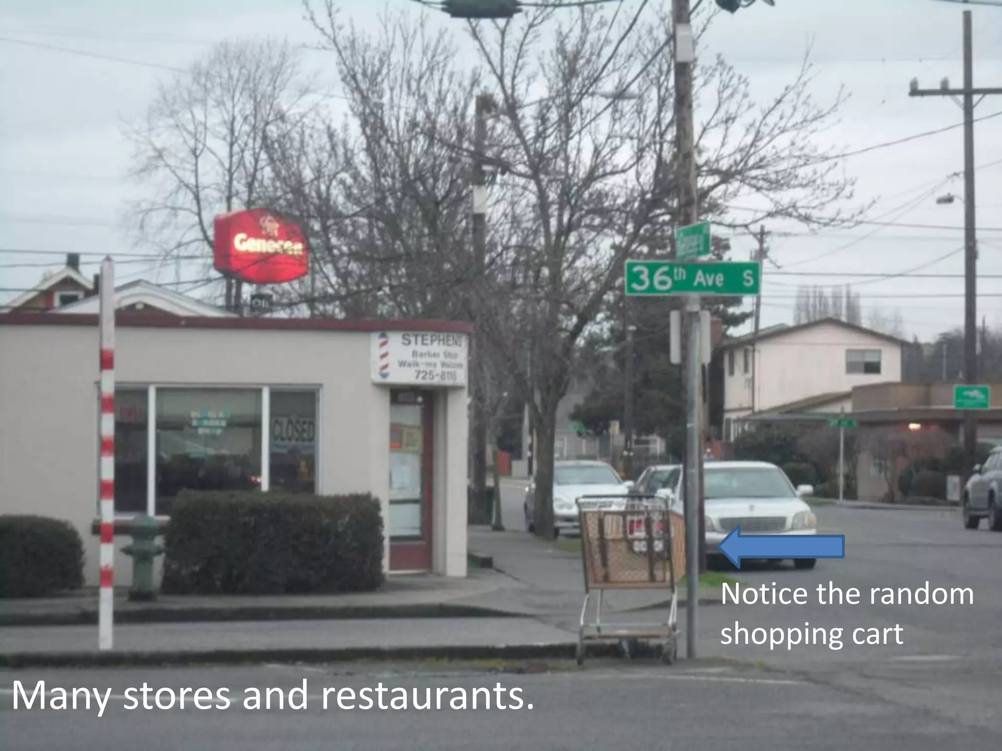 Many stores and restaurants.