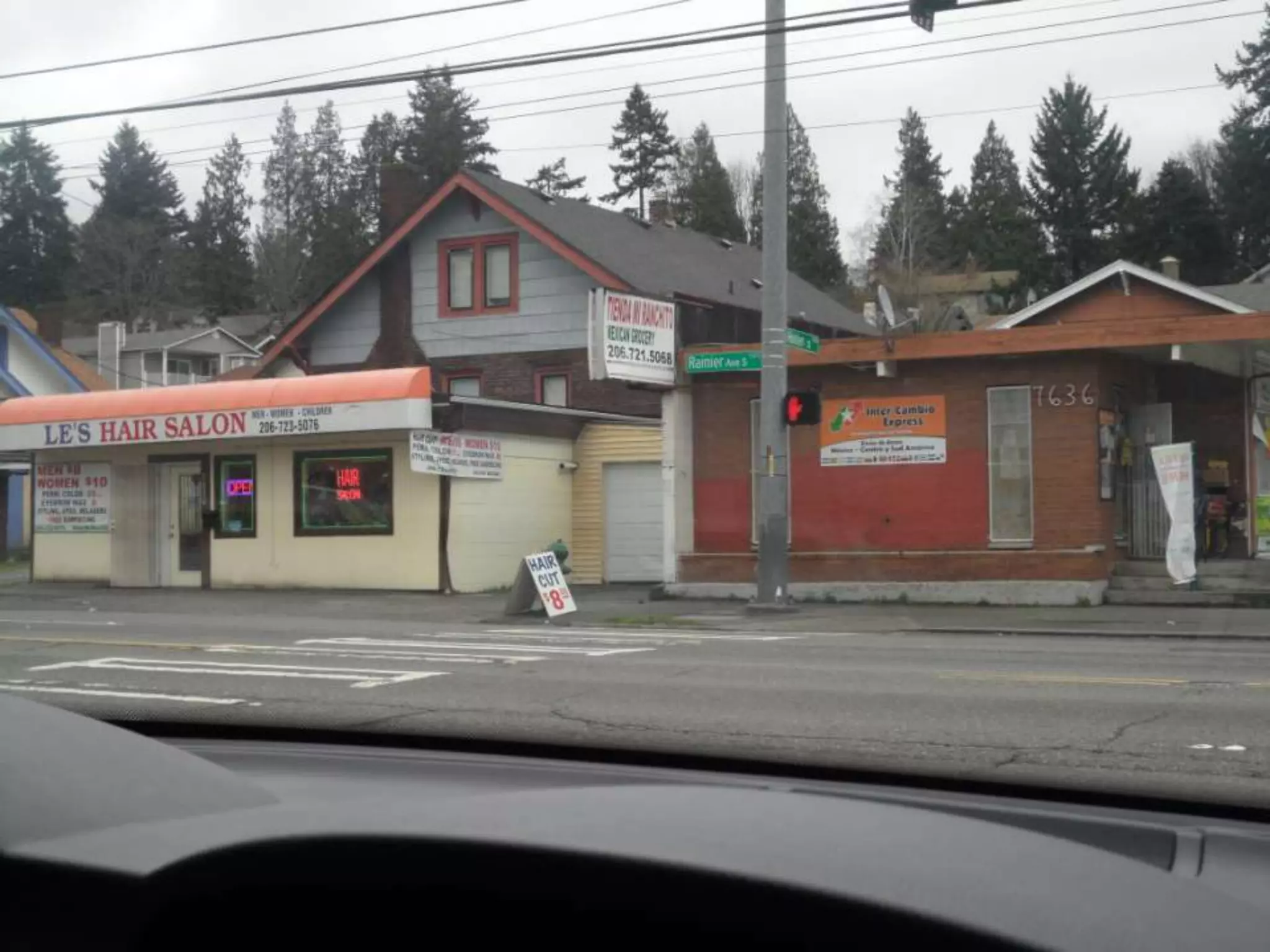 Notice the liter.Many stores and restaurants.