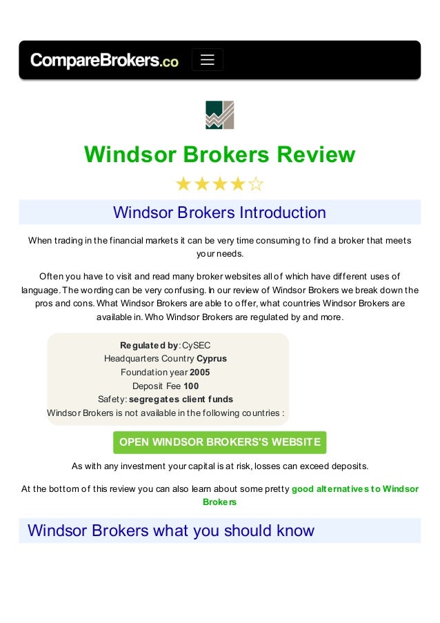 Windsor Brokers Broker Review - 
