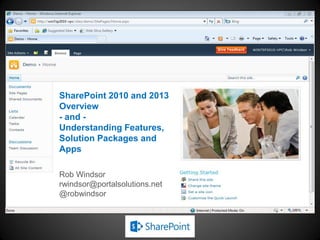 SharePoint 2010 and 2013
Overview
- and -
Understanding Features,
Solution Packages and
Apps

Rob Windsor
rwindsor@portalsolutions.net
@robwindsor
 