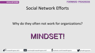 ForwardProgress.NET facebook.com/ForwardProgresscoachme@ForwardProgress.NET @FwdProgressInc
Social Network Efforts
Why do ...