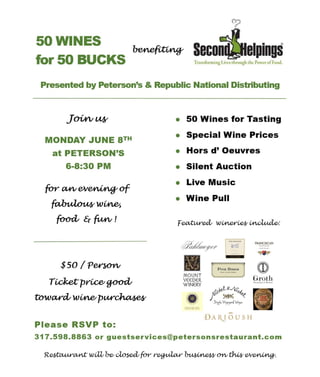 Wine event benefiting second helpings at petersons 6.8.15