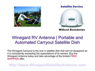 Winegard RV Antenna |  Portable and Automated Carryout Satellite Dish The Winegard Carryout is the one rv satellite dish that will not disappoint as it is consistently exceeding the expectations of its owners. Buy the Winegard Antenna today and take advantage of the limited  FREE SHIPPING  offer. http://www.WinegardSatelliteAntenna.com 