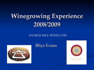 Winegrowing Experience 2008/2009 Rhys Evans SACRED HILL WINES LTD 