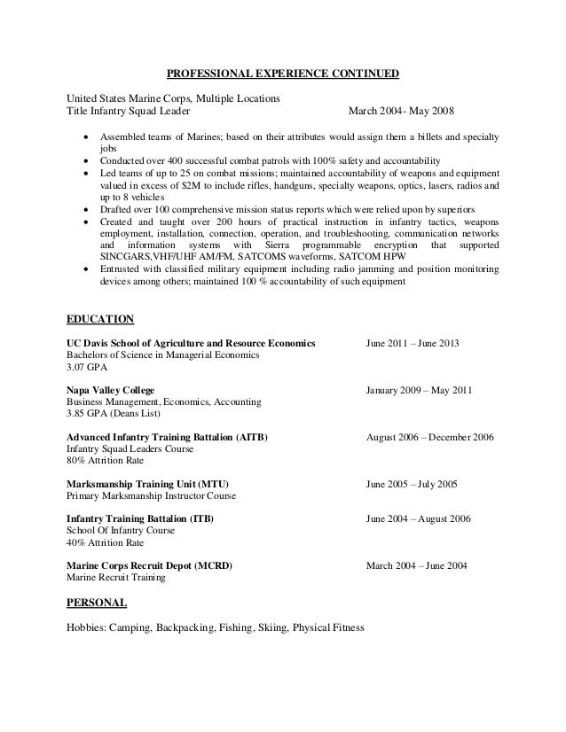 infantry resume