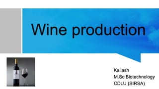 Wine production
Kailash
M.Sc Biotechnology
CDLU (SIRSA)
 