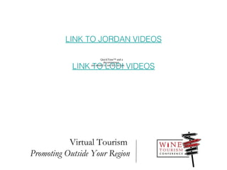 LINK TO JORDAN VIDEOS

LINK TO LODI VIDEOS

Virtual Tourism
Promoting Outside Your Region

 