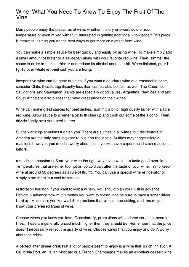 Wine What You Need To Know To Enjoy The Fruit Of The Vine