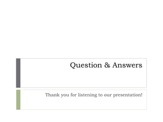 Question & Answers
Thank you for listening to our presentation!
 