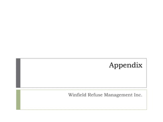 Appendix


Winfield Refuse Management Inc.
 