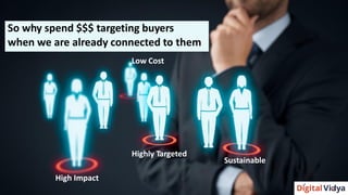 Low Cost
Highly Targeted
Sustainable
High Impact
So why spend $$$ targeting buyers
when we are already connected to them
 