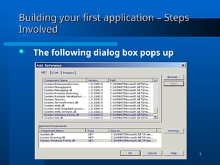 7
Building your first application – Steps
Building your first application – Steps
Involved
Involved
 The following dialog box pops up
 