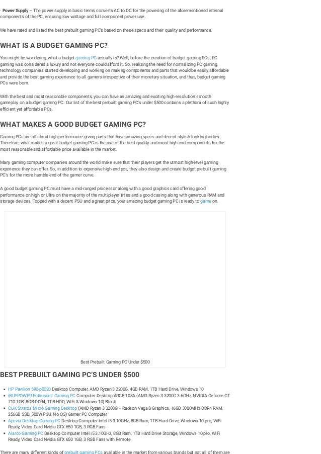 Top 5 Best Prebuilt Gaming Pc Under 500