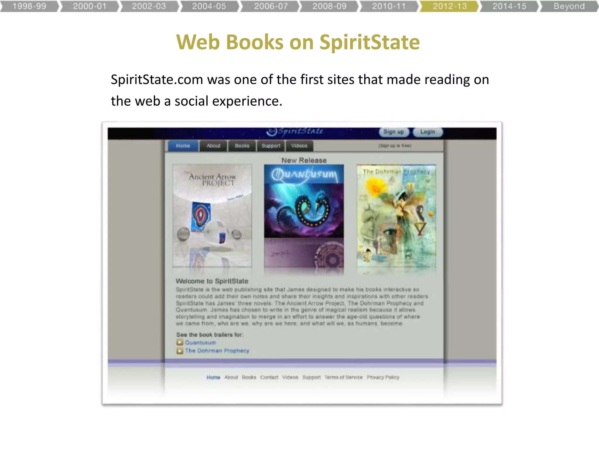 Web Books on SpiritState
SpiritState.com was one of the first sites that made reading on
the web a social experience.
 