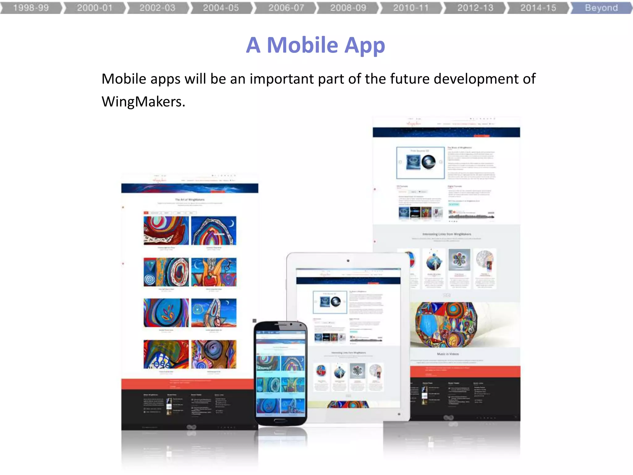 A Mobile App
Mobile apps will be an important part of the future development of
WingMakers.
 