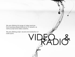 Weaeofr gfla g o v e s rie -
    r f i ul n e f i o ev s
        en     r     d     c
f m b s e s rs nain loT a v r, s
ro   ui s pe e tt a t V d et a
       n         o           s
wel s cit n v e ce t e
  l s r a d i o rai .
   a    p      d     v

Weaeofr gs r trc r a drai t no
   r f i ci ,e od n e lai f
      en    p           z o




                      VD O &
                       IE
rdos os
a i- t
    p .




                        R DO
                         A I
 