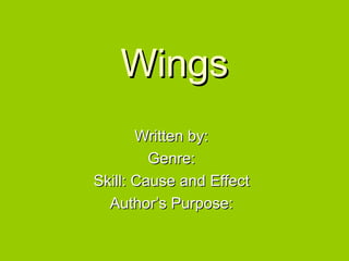 WingsWings
Written by:Written by:
Genre:Genre:
Skill: Cause and EffectSkill: Cause and Effect
AuthorAuthor’s Purpose:’s Purpose:
 