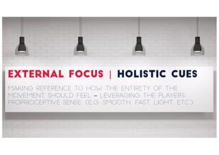 External Focus | Holistic cues
Making reference to how the entirety of the
movement should feel – leveraging the player’s
...