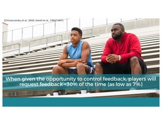 When given the opportunity to control feedback, players will
request feedback <30% of the time (as low as 7%)
(Chiviacowsky et al., 2008; Janell et al., 1995/1997)
 