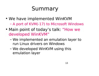 WinKVM: Windows Kernel- based Virtual Machine | PDF