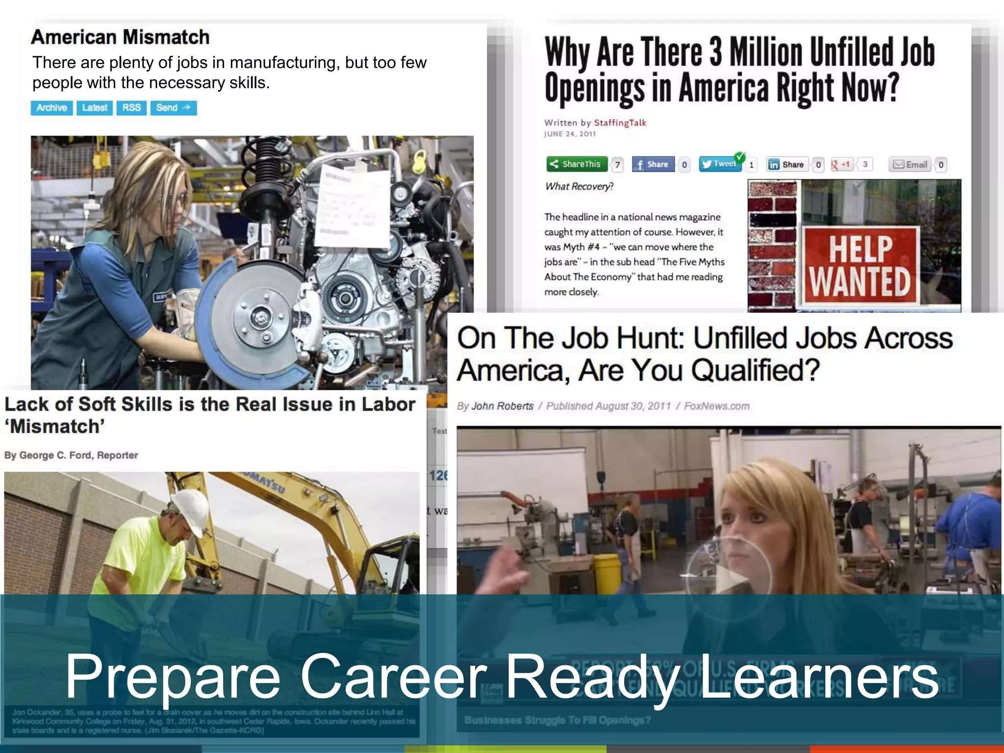 There are plenty of jobs in manufacturing, but too few
people with the necessary skills.

Prepare Career Ready Learners

 