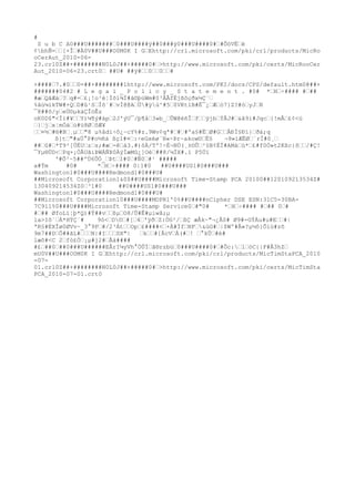 #
S u b C A0###U#######–0###U####ÿ##0###ÿ0###U####0#–#ÕöVË–è
¢bhÑ=––[×Î–#Ä0V##U###O0M0K I G–Ehttp://crl.microsoft.com/pki/crl/products/MicRo
oCerAut_2010-06-
23.crl0Z##+########N0L0J##+#####0#–>http://www.microsoft.com/pki/certs/MicRooCer
Aut_2010-06-23.crt0– ##U# ##ÿ#––0––0––#
+####–7.#0––0=##+########1http://www.microsoft.com/PKI/docs/CPS/default.htm0@##+
#######04#2 # L e g a l _ P o l i c y _ S t a t e m e n t . #0# *–H–÷
#### #–##
#æ–QâÆà–?–q#=–£¡!o³ë¦Ìõ1¾Ï#â©þúWm#0³ÂÅfÉjßõçðx½Ç¨–
%ãù¼íkTW#+Q–D#û¹S–Ìô`#–vÌ@@A–Ü#ÿù^#5–$VKtïB#È¯¿–Æ–ò7}Z?#ò–yJ–R
¯8##õ/y–eÙ©µkäÇÎöÊz
oK0D$"<Ïí#¥––Y)¼¶ý#áp–2J'ýU¯/þ¶å–3»b_–ÛW@éñÎ–f––ÿjb–ÝÅJ#–&â9ì#Jqc–{!mÃ–£¢<ú
–}–j–x¦mÒá–ù#ü8Ø–ôÆ¥
––¤½–#®#B–¸µ––"8 µ%ådì÷
ô¿~cY%#z.9Wv¢qª#–#–#ºa§#Ë–Ø#G––ÅÐÍ§Ðï}–ðá;q
ß]t–"#aÚ°P#o½ñá ßç1#¤–:÷
eGxèø¨H«÷
Þr~akow©–Ë§ ¬9»ìÆËØ–´rÍ#ô¸–
##–û#–*T9²[ÚÈU–z–s;#æ–-ê–à3.#)õÀ/T'!÷
È¬NÚ(¸±©Û–²§B¢ÉÏ#AMà–ù*–£#f0Ó»t2Kßc{õ––/#Ç!
¯Yµ®ÜD<–Pq×¡ÒÅUãiÞWÁÑÞ0ÀýÌæMû¿]Oé–##8/¼ÏX#.ï P5Úï
'#Õ³~5##ºÚ6ÛÓ_–Þt–I#0–#Ñ0–#¹ #####
a#Ým #0# *–H–÷
#### 0|1#0 ##U####US1#0###U###
Washington1#0###U####Redmond1#0###U#
##Microsoft Corporation1&0$##U####Microsoft Time-Stamp PCA 20100##120109213534Z#
130409214534Z0–³1#0 ##U####US1#0###U###
Washington1#0###U####Redmond1#0###U#
##Microsoft Corporation10###U####MOPR1'0%##U####nCipher DSE ESN:31C5-30BA-
7C911%0###U####Microsoft Time-Stamp Service0–#"0# *–H–÷
#### #–## 0–#
#–## ØfoLï¦þ*Q)#Ý##v––ßµ–O8/Û#Ê#µiwå;µ
la>Iõ´–Á*HÝÇ´# 9ó<–D©–#[–4–'ÿð–Z:ÒG²/–ßÇ æÂk~"¬¿Å0# Ø9#-GÝÀu#u#E––#|
ªR§#ÈXÎø0ØVv~_3°9P–#/2³Át––Op–£####<–+À#Ïf–NF–&ùG#–|$Wº#Å«?µ½ô}Õìù#zõ
9m7##D–Ô##ãL#–––N|#I–––SX"| –k––#[ÂcV–À(#–! –°kÛ–#è#
læõ#<C 2–fò£Ò–¡µ#j2#–Åá####
#£–##0–##0###U######EÅrI¼yVh°ÒÛÍ–ã®rzbü–0###U####0#–#Õc:–1–óC{|F#Å3hZ–
mU0V##U###O0M0K I G–Ehttp://crl.microsoft.com/pki/crl/products/MicTimStaPCA_2010
-07-
01.crl0Z##+########N0L0J##+#####0#–>http://www.microsoft.com/pki/certs/MicTimSta
PCA_2010-07-01.crt0
 