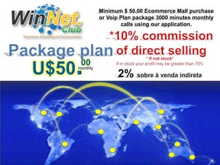 monthly 
Minimum $ 50.00 Ecommerce Mall purchase 
or Voip Plan package 3000 minutes monthly 
calls using our application. 
 