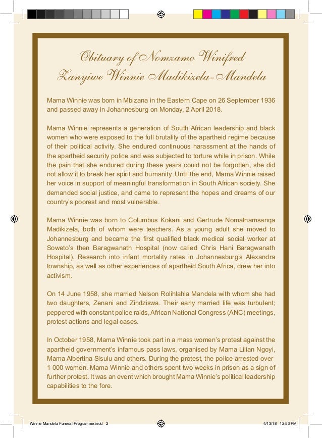 winnie madikizela mandela funeral programme