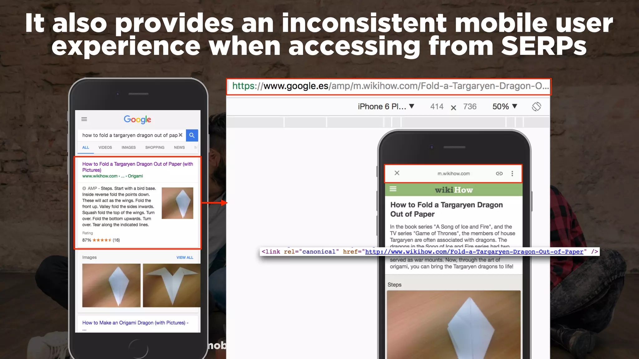#winningmobile at #searchstarsSE by @aleyda from @orainti
It also provides an inconsistent mobile user
experience when accessing from SERPs
#ampsuccess at #brightonseo by @aleyda from @orainti
 