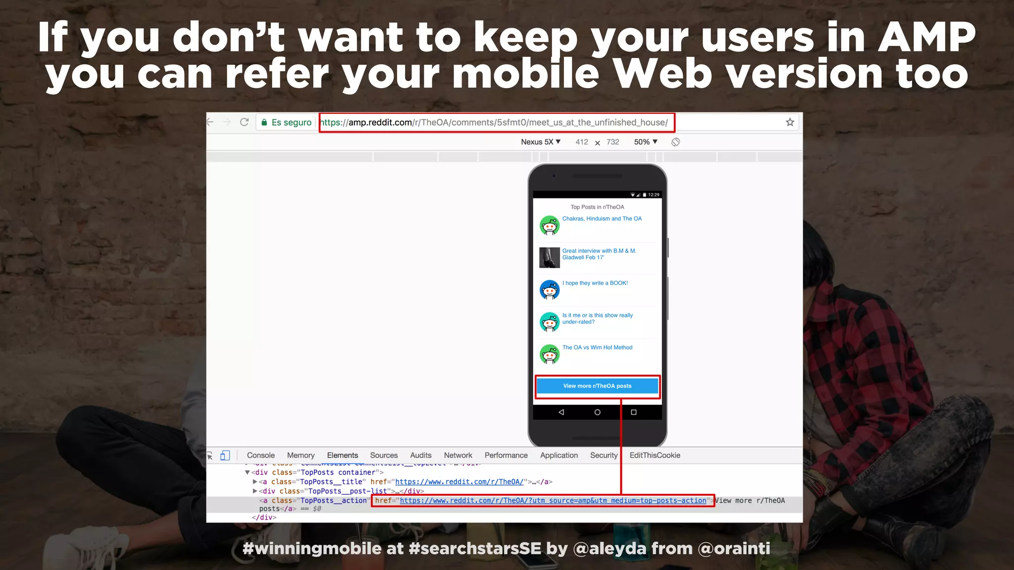 #winningmobile at #searchstarsSE by @aleyda from @orainti
If you don’t want to keep your users in AMP
you can refer your mobile Web version too
 