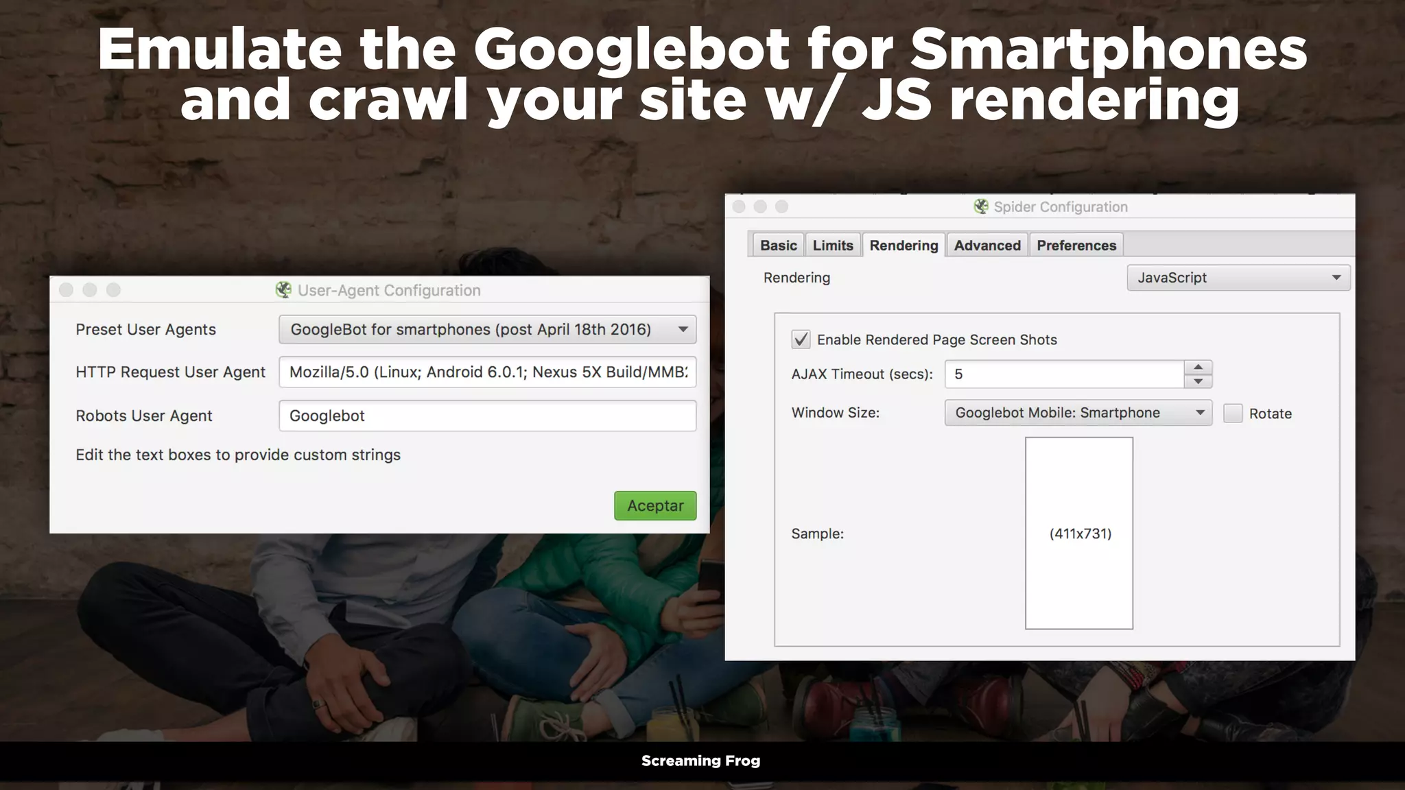 #winningmobile at #searchstarsSE by @aleyda from @oraintiScreaming Frog
Emulate the Googlebot for Smartphones 
and crawl your site w/ JS rendering
 