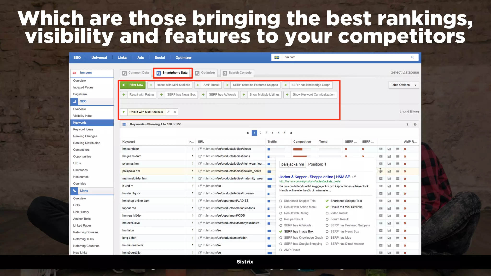#winningmobile at #searchstarsSE by @aleyda from @orainti
Which are those bringing the best rankings,
visibility and features to your competitors
Sistrix
 