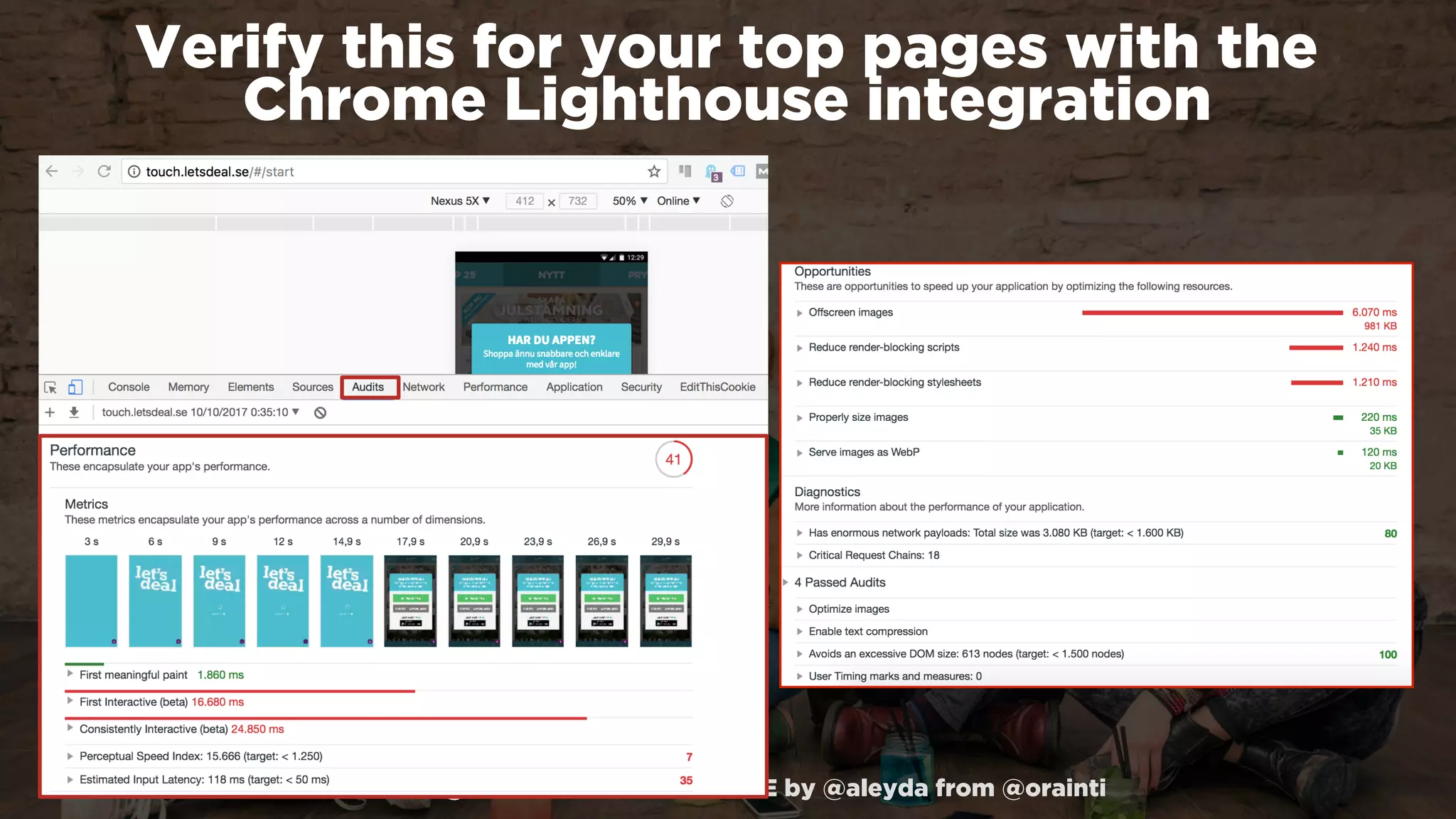 #winningmobile at #searchstarsSE by @aleyda from @orainti
Verify this for your top pages with the  
Chrome Lighthouse integration
 