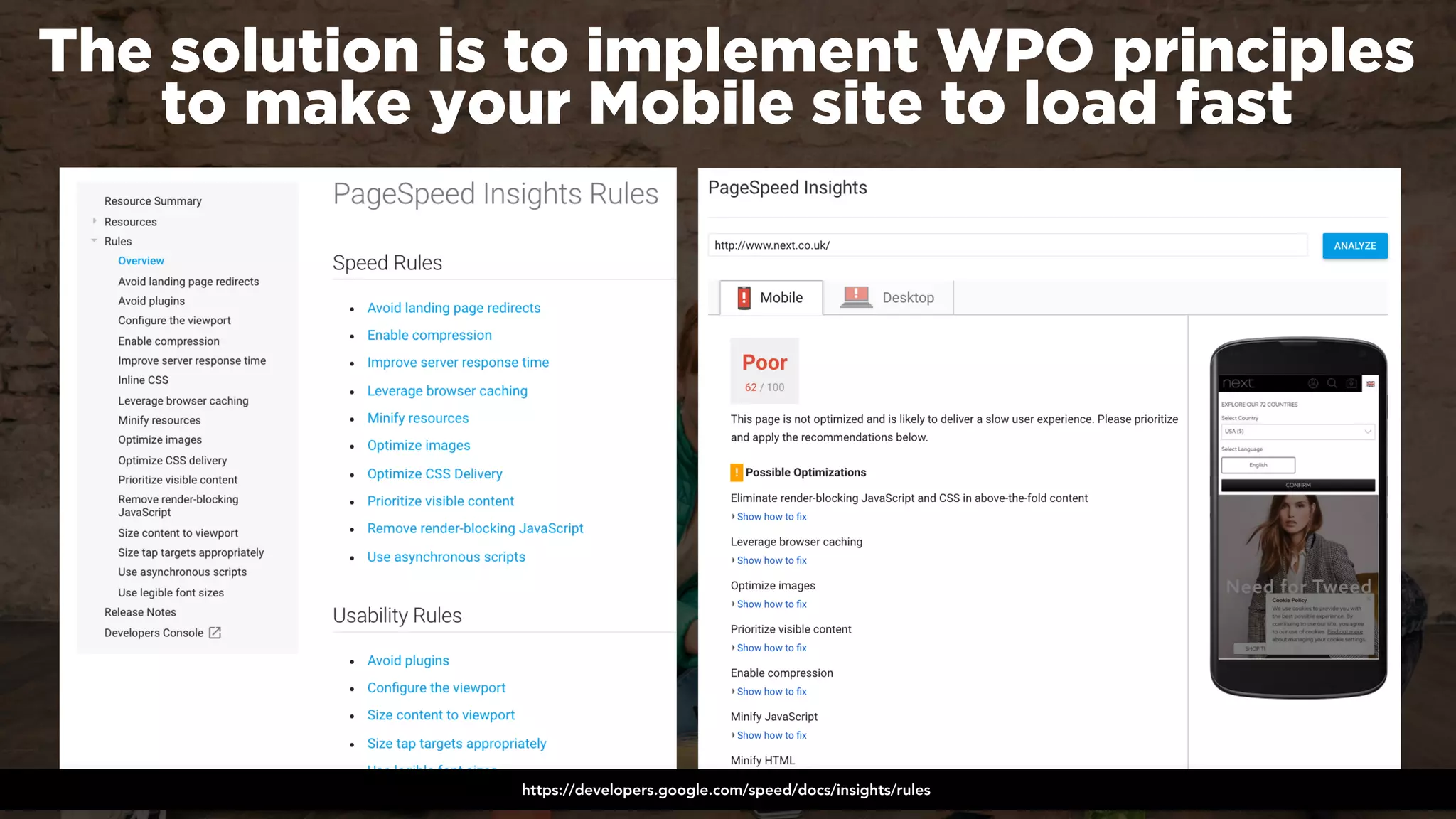 #winningmobile at #searchstarsSE by @aleyda from @orainti
The solution is to implement WPO principles  
to make your Mobile site to load fast
https://developers.google.com/speed/docs/insights/rules
 