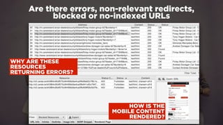 #winningmobile at #learninbound by @aleyda from @orainti
Are there errors, non-relevant redirects,
blocked or no-indexed URLs
WHY ARE THESE
RESOURCES
RETURNING ERRORS?
HOW IS THE
MOBILE CONTENT
RENDERED?
 