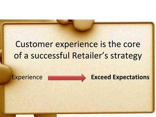 Customer experience is the core
of a successful Retailer’s strategy

Experience           Exceed Expectations



                                      48
 