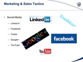 Marketing & Sales Tactics Social Media Linked-in Facebook Twitter Google+ YouTube 