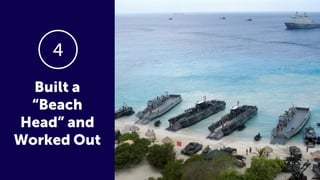 • Get a “first win”
• Use this to
- learn more about the
market
- develop contacts
- gain credibility
• Then expand to new
customers, products,
geographical areas
 