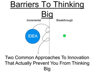 Barriers To Thinking
           Big




Two Common Approaches To Innovation
That Actually Prevent You From Thinking
                  Big
 