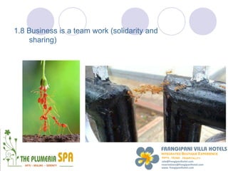 1.8 Business is a team work (solidarity and
     sharing)
 