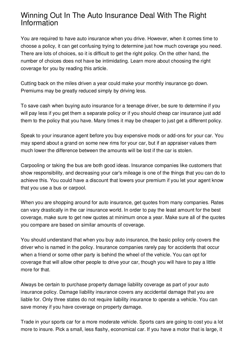 Winning Out In The Auto Insurance Deal With The Right