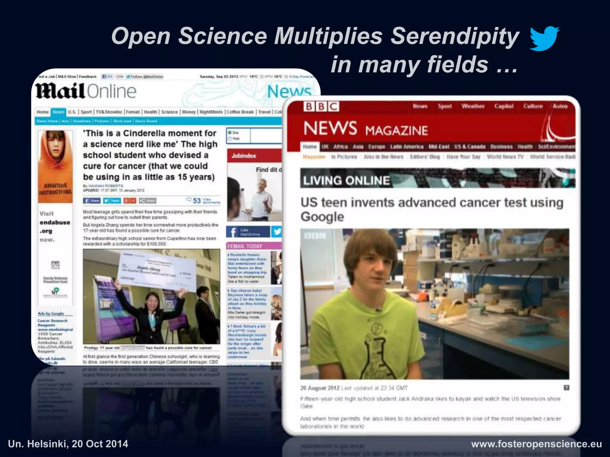« 60% of UCL-published
research was easily
accessible »
Source: Paul Ayres, Senior Manager
University College London,
Library & Infomation Services (pers. comm.)
… and the rest ?
« around 50% of scientific papers
published in 2011 now
available for free »
Source: Proportion of Open Access
Peer-Reviewed Papers in 2004-2011,
Science Metrix Aug 2013, EC Commissioned Study
http://europa.eu/rapid/press-release_IP-13-786_en.htm
2002
2011
 