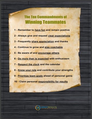 KEY QUOTES TO REMEMBER:
“If you want to Enjoy More Wins,
YOU have to BE a Winning Teammate!”