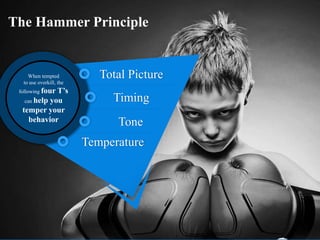 The Hammer Principle
When tempted
to use overkill, the
following four T’s
can help you
temper your
behavior
Total Picture
...